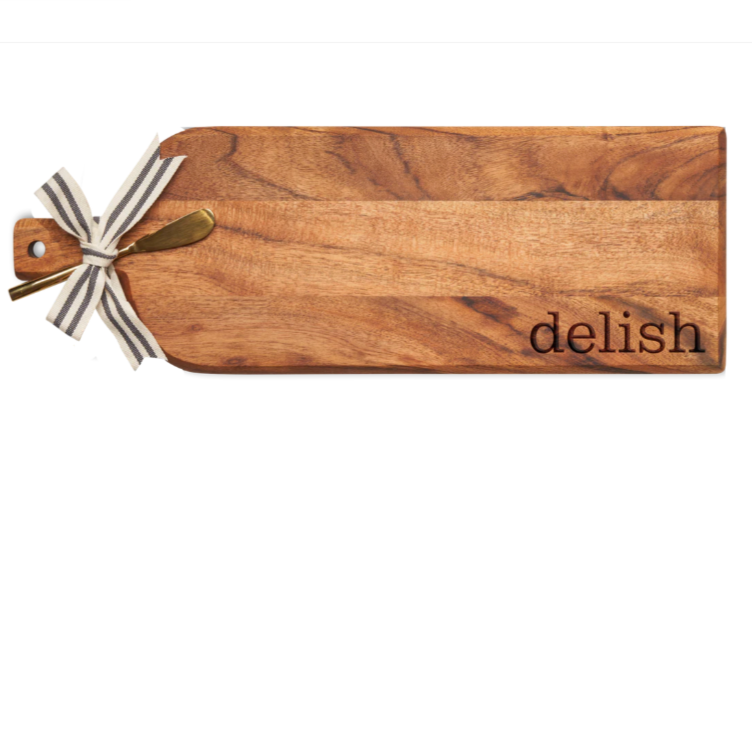 Delish Acacia Board w/ Ribbon &amp; Gold Spreader